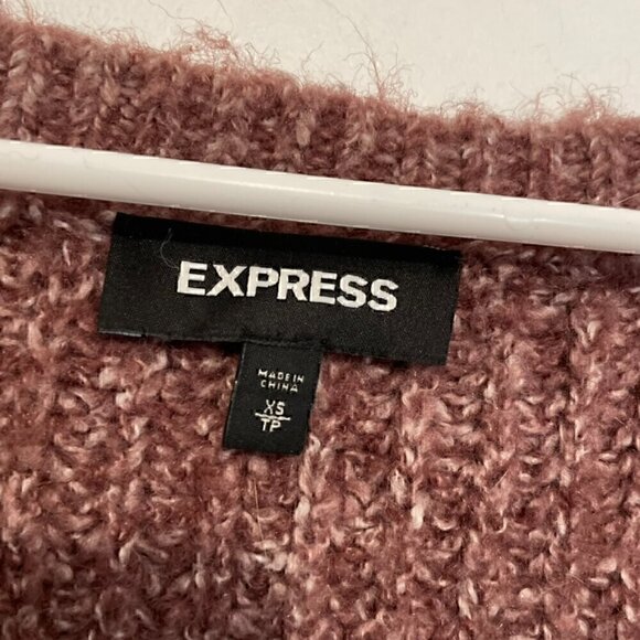 EXPRESS Purple White Marled Fuzzy Chunky Knit Thumbholes Round Neck Sweater XS - Picture 5 of 12